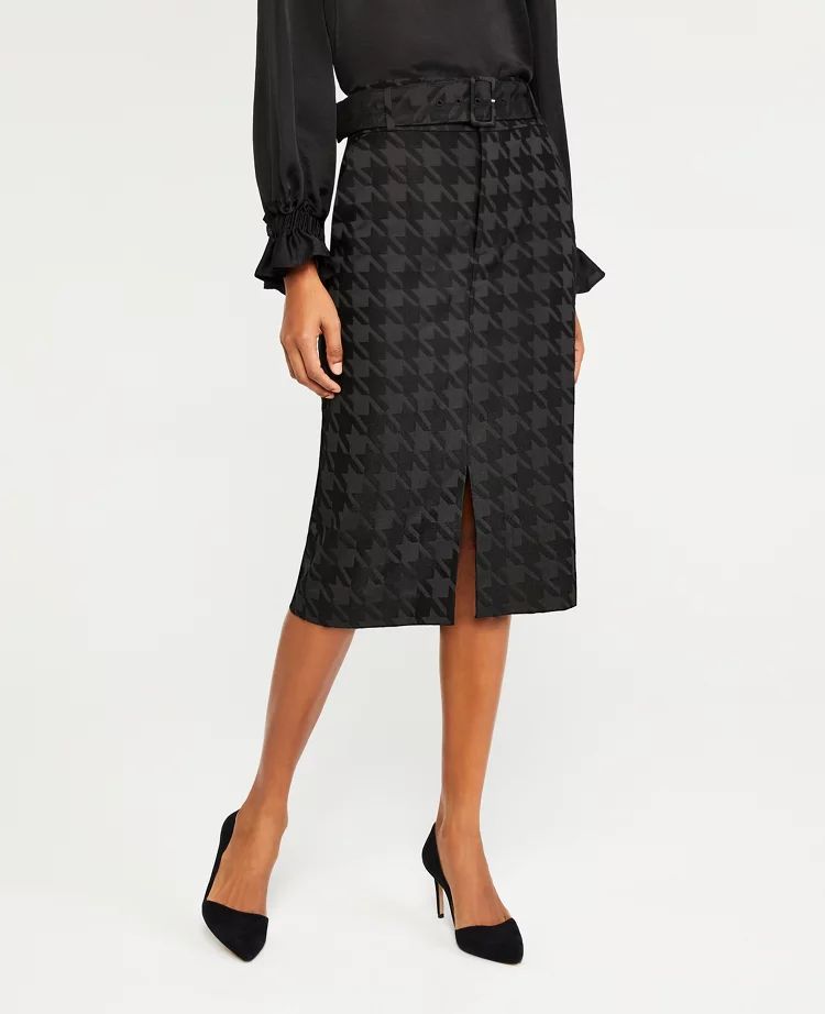 Belted Houndstooth Pencil Skirt | Ann Taylor (US)