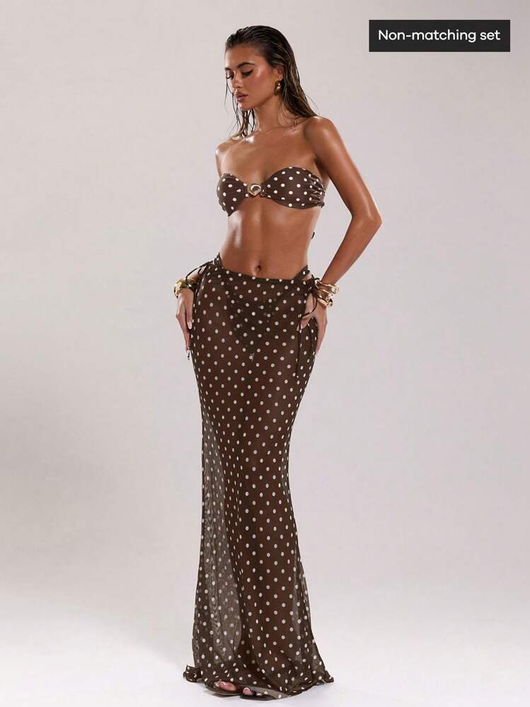 SHEIN BAE Women's Polka Dot Print Low Waist Drawstring Vacation Swimsuit, Elegant & Sexy Cover-Up... | SHEIN