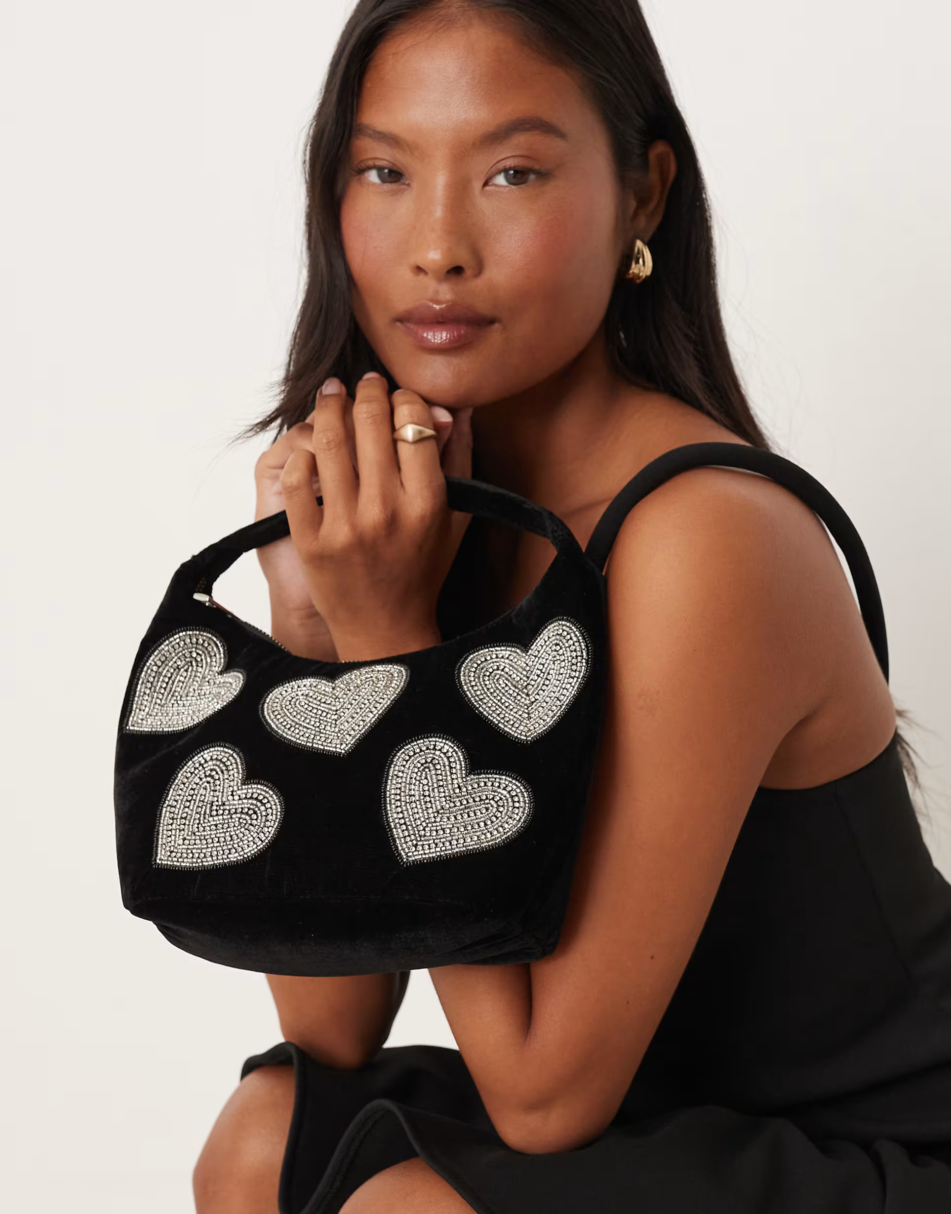 Accessorize velvet heart handheld bag in black | ASOS (Global)