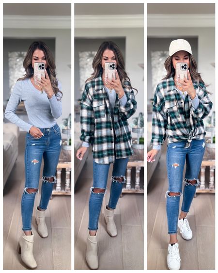 Flannel//size small//5’1//ribbed top//size small//jeans//size up//my knees are more distressed because have had for years//0 short at 5’1//booties and sneaks//sized up 1/2//

#LTKstyletip #LTKsalealert #LTKunder50