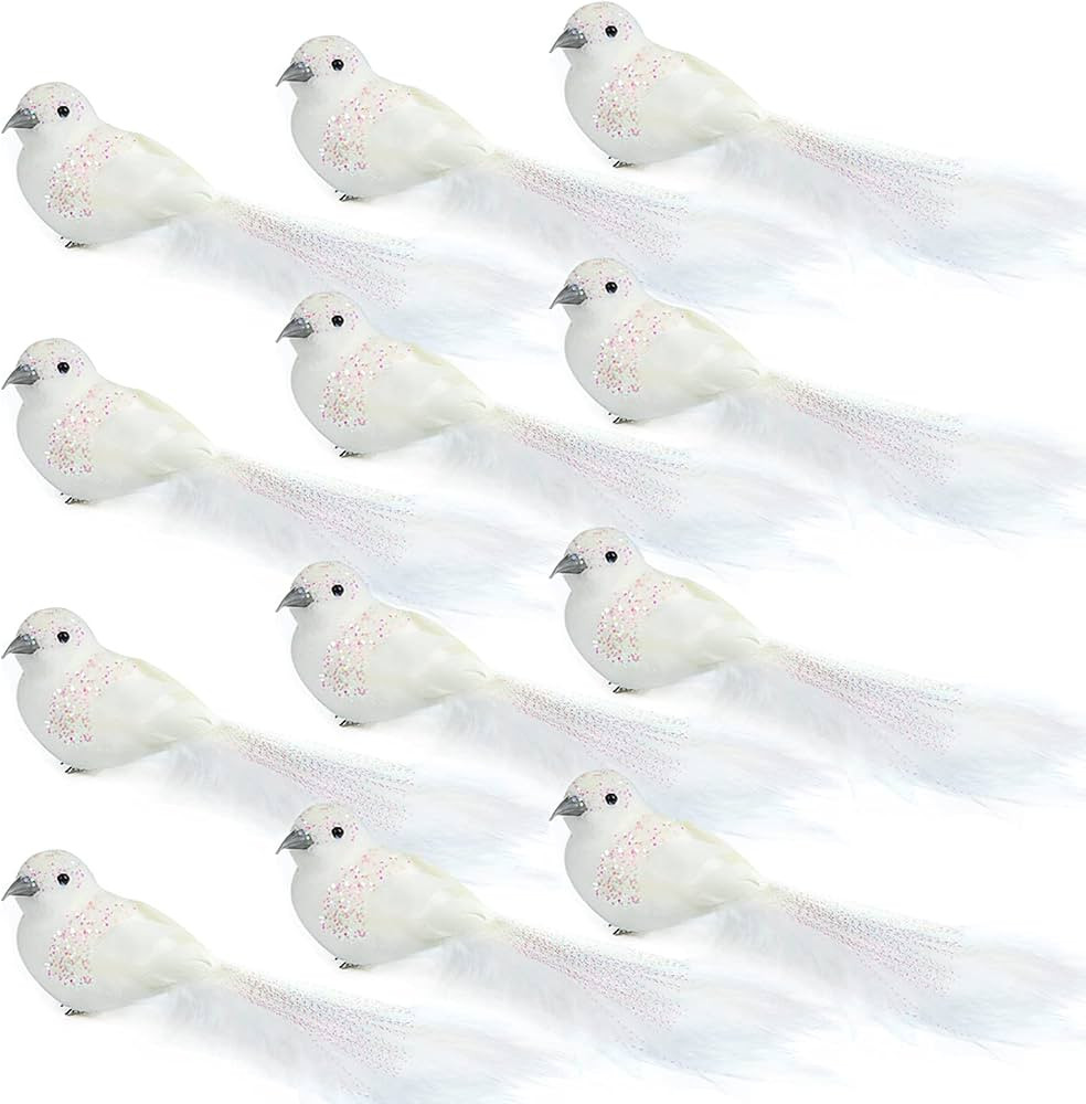 Ogrmar 12Pack Artificial Birds Ornaments Handmade Christmas Artificial Dove Birds with Sequins Cl... | Amazon (US)