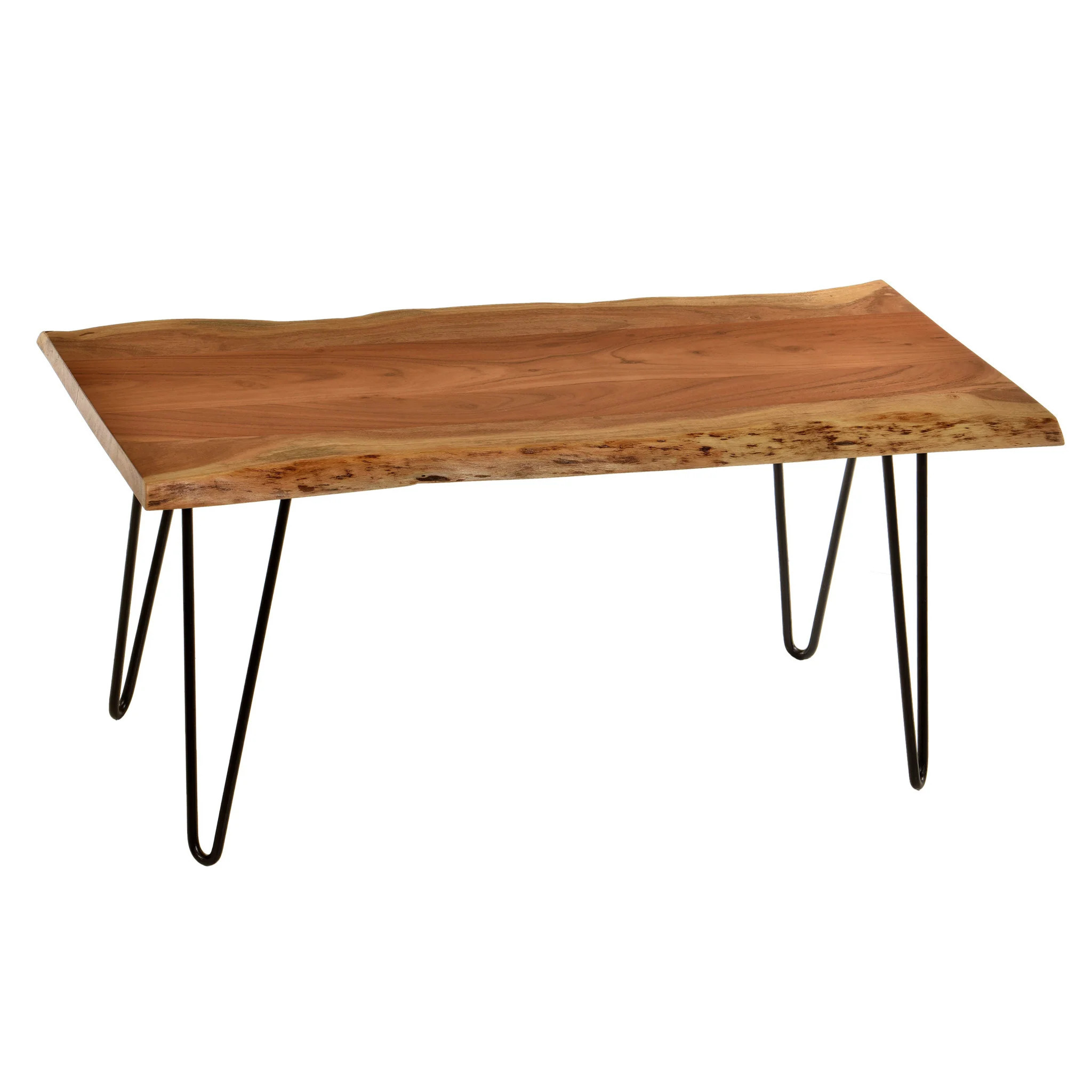 42" Natural And Black Solid Wood And Iron Coffee Table | Shop Simon