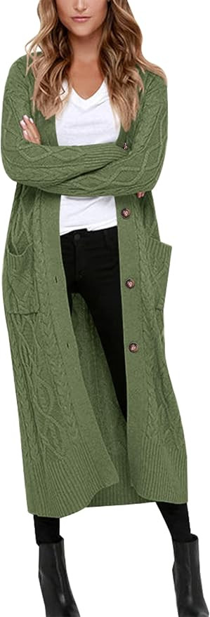 Danedvi Women's Long Cardigans Long Sleeve Cable Knit Button Down Open Front Chunky Knit Sweaters... | Amazon (US)
