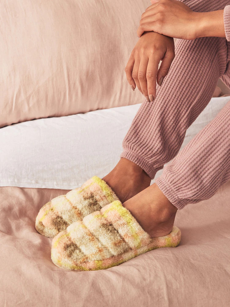 Multi Check Borg Quilted Flatform Mule Slippers | Next EU