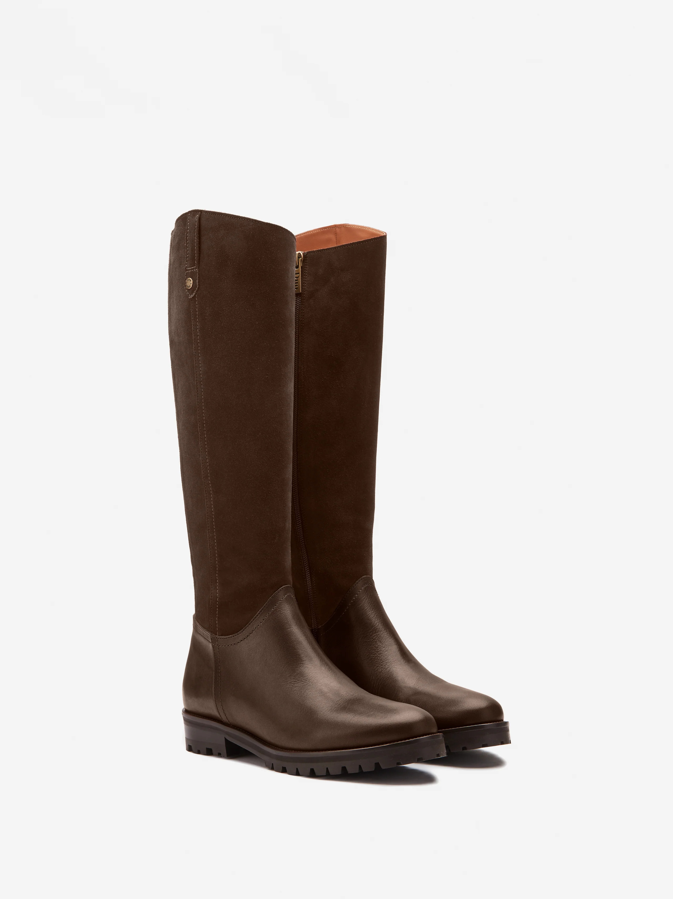 Jeane Dark Brown Suede Knee High Flat Boots | DuoBoots | DuoBoots