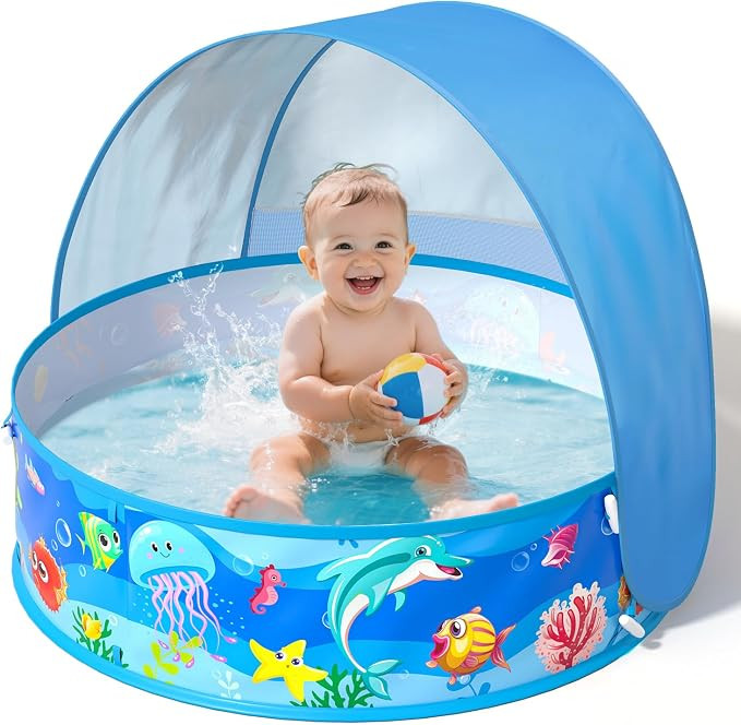 Baby Pool with Canopy Foldable Kiddie Pool with Sun Shade Pools for Toddlers Baby Beach Essential... | Amazon (US)