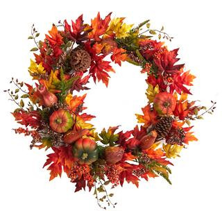 32" Maple Leaf, Pumpkin & Berries Artificial Fall Wreath | Michaels Stores