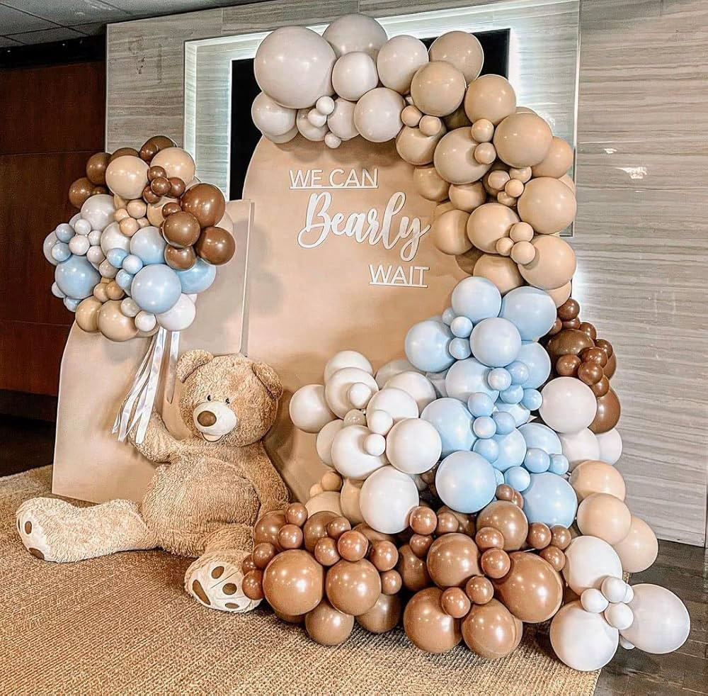 Blue Brown Nude Balloon Garland Double Stuffed Dusty Blue Coffee Pastel Balloon Kit for Teddy Bea... | Amazon (US)