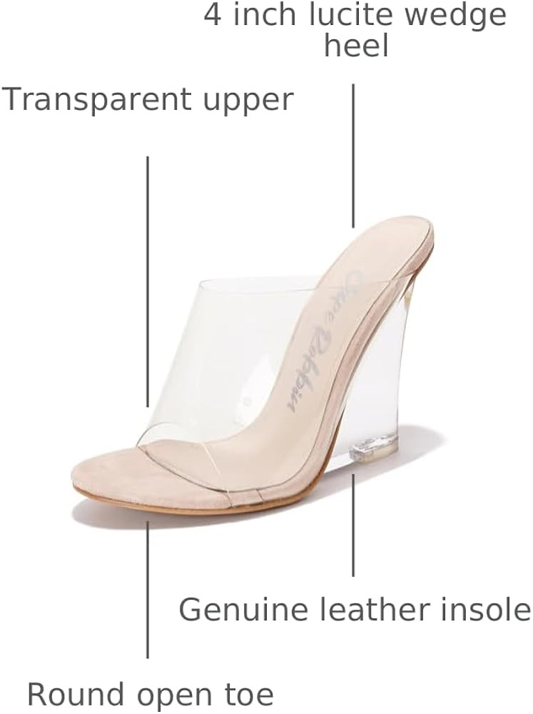 Women's Clear Wedge Heels - 4 Inch Open Toe Chunky Heels with Transparent Upper & Genuine Leather... | Amazon (US)