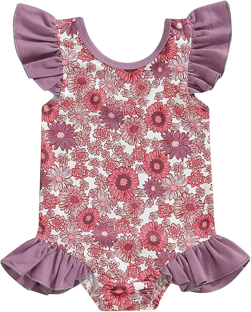 Toddler Girls Strap One Piece Swimsuit Floral Sleeveless Backless Bathing Suit Ruffles Bowknot Sw... | Amazon (US)