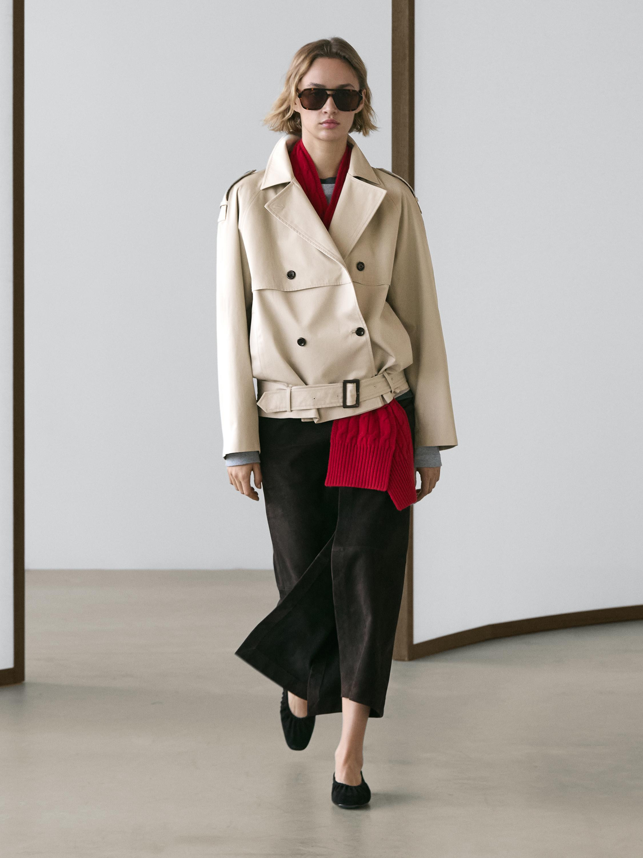 Short trench coat with belt detail | Massimo Dutti US