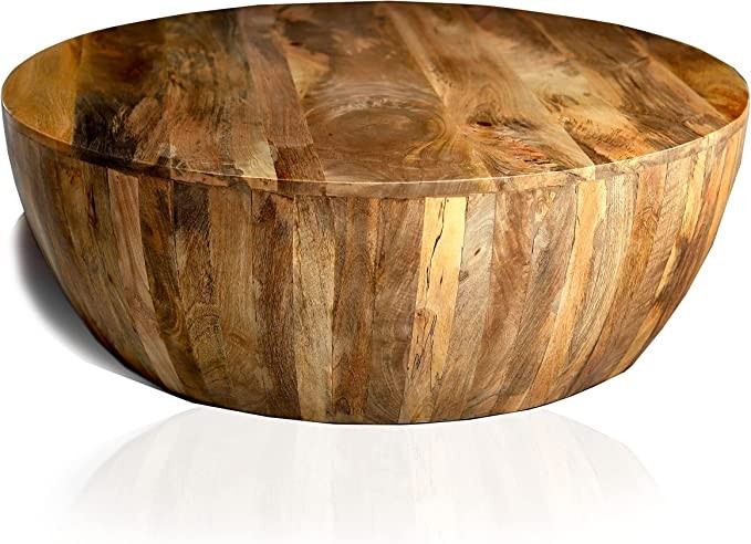 Vintage Craft Drum Shape Wooden Coffee Table with Plank Design Base | Amazon (US)