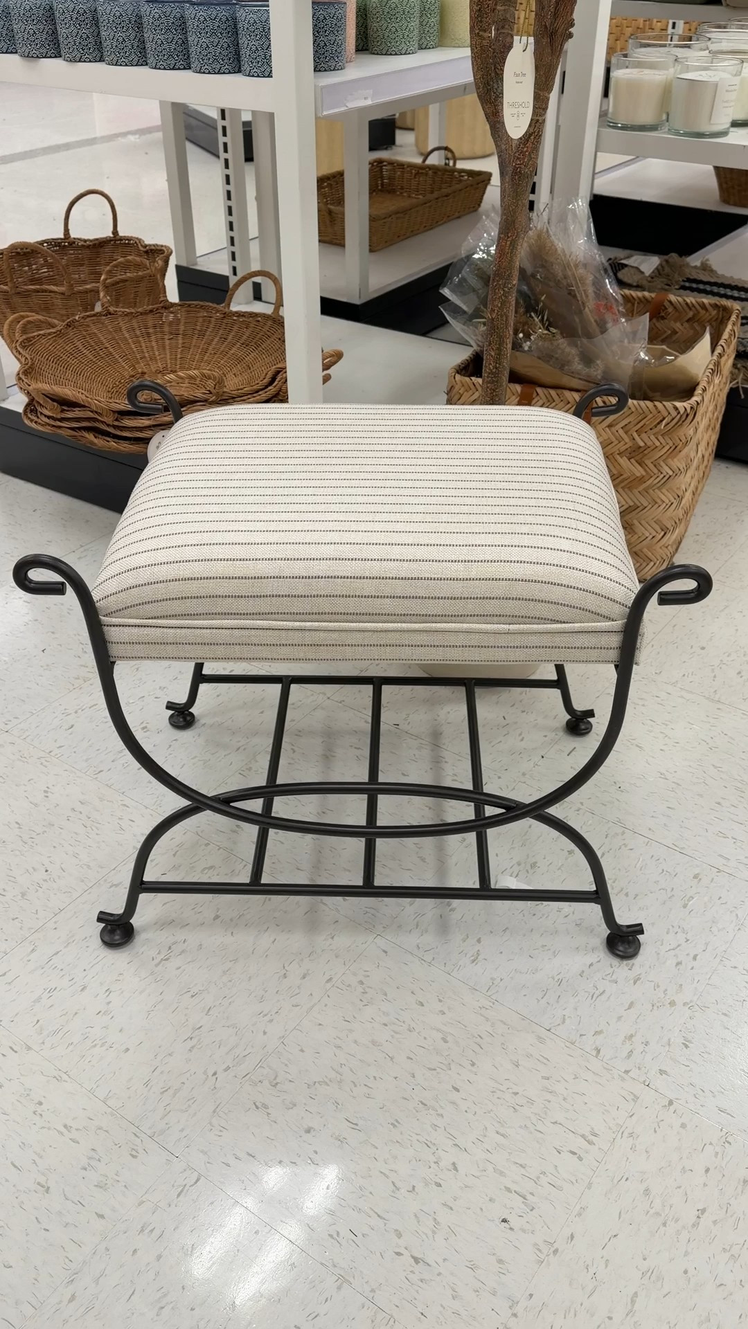 This Metal Ottoman in Performance Stripe Fabric from Threshold designed with Studio McGee at Target brings in that refined, designer-inspired look with its dark metal frame, scroll details, and tailored striped upholstery. 🖤 It works beautifully as extra seating, a footrest, or an accent piece layered into a living room or entryway. A small piece that adds texture, contrast, and character without taking up much space! 🤍 Linked here along with other similar-style ottomans that bring the same mix of structure and softness! ✨ #TargetFind #HomeDecor #AccentFurniture 

#LTKHome #LTKGiftGuide #LTKSaleAlert