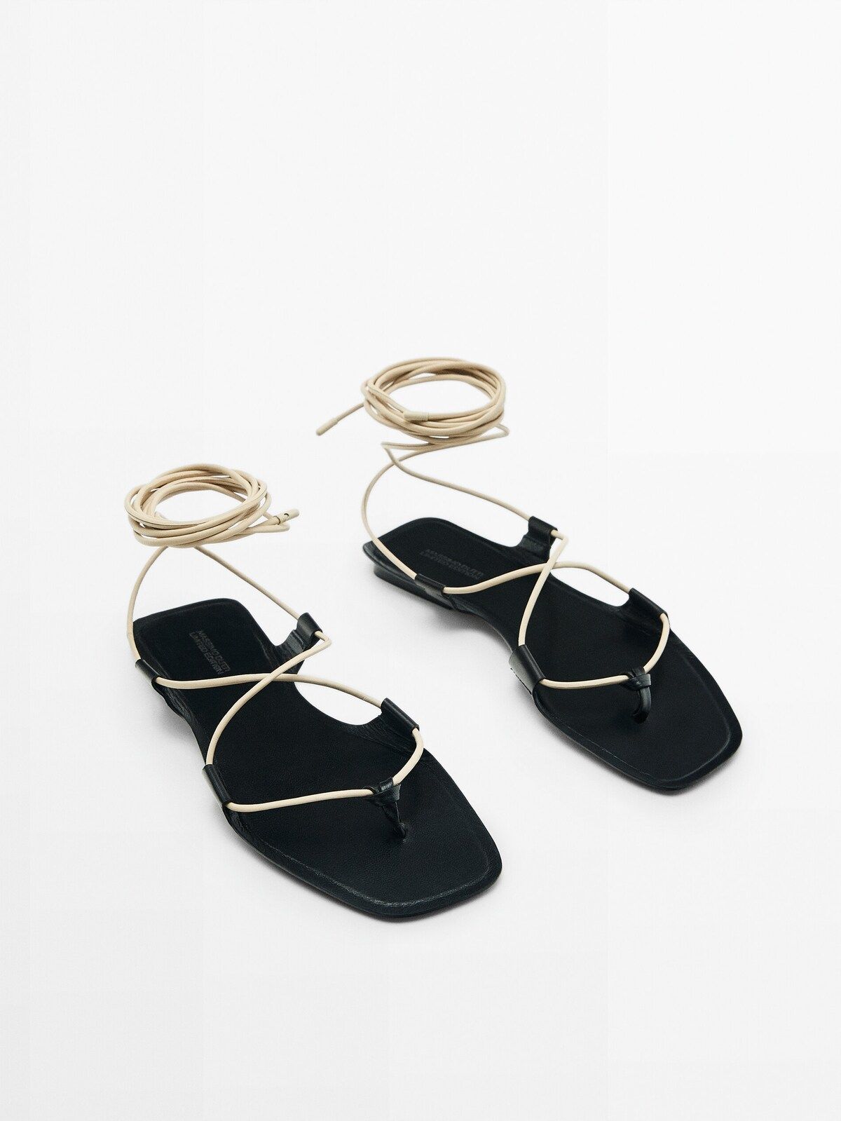 LEATHER FLAT TIED SANDALS - LIMITED EDITION | Massimo Dutti (US)