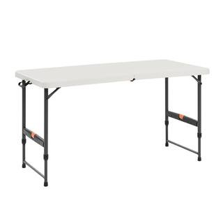 HDX 4 ft. Rectangle Almond Resin Top Single Hand Height Adjustable Folding Utility Table Seats 4 ... | The Home Depot