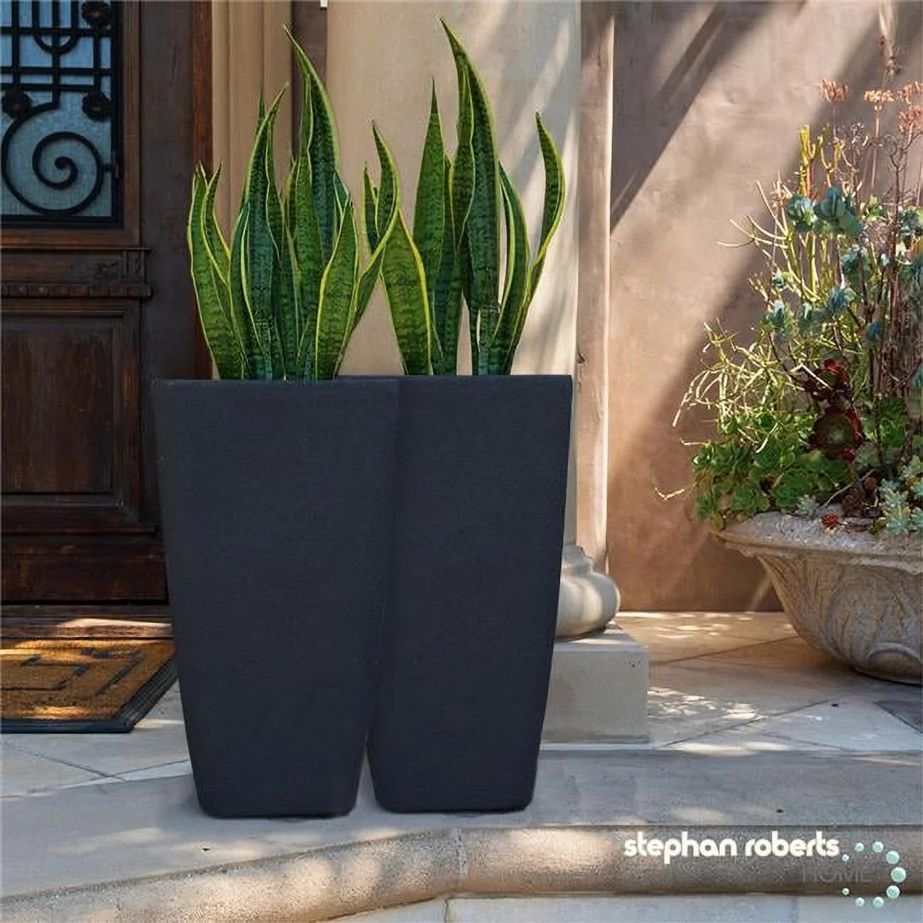 Stephan Roberts Tall Planters with Drainage Holes Planting Pots Set of 2 Black 22 in. | Walmart (US)