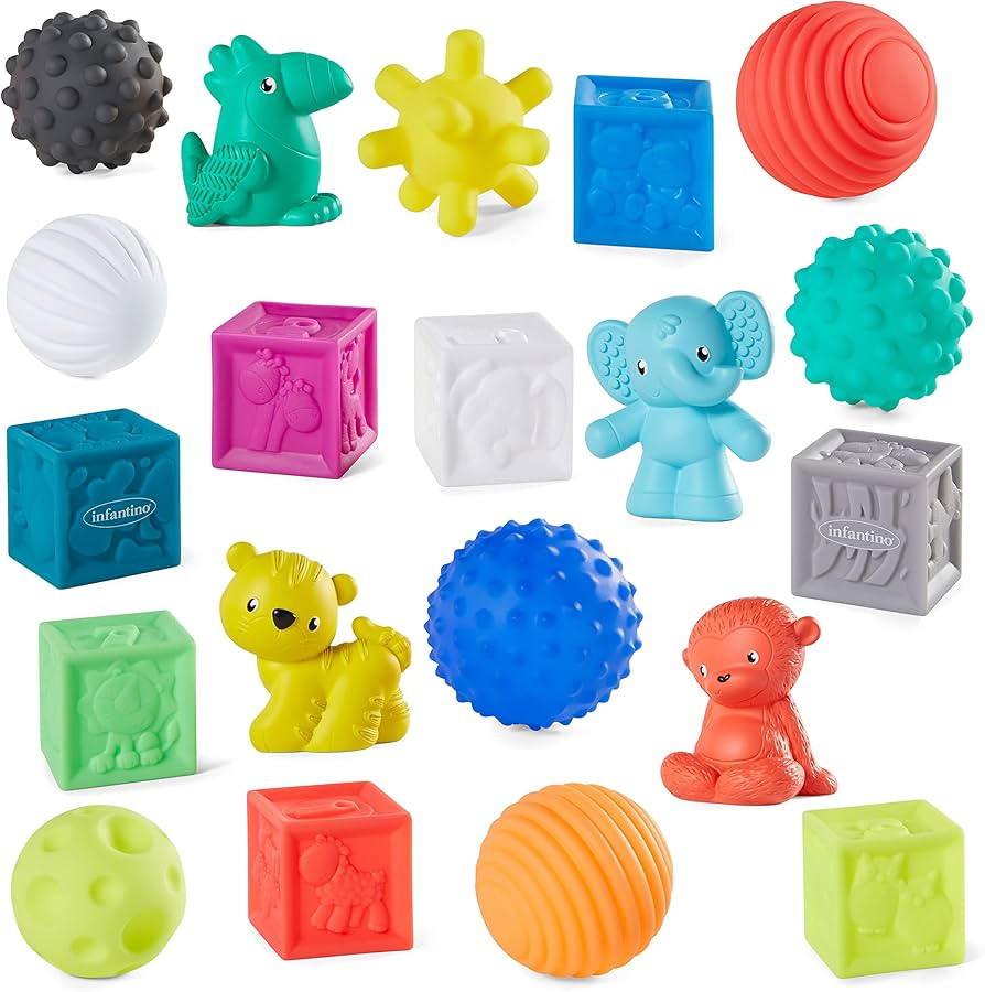 Infantino Sensory Balls, Blocks & Buddies - Textured, Soft & Colorful Toys Includes 8 Balls, 8 Nu... | Amazon (US)