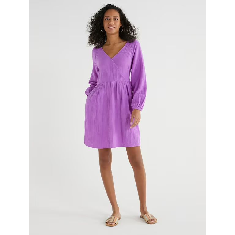 Time and Tru Women’s Mini Wrap Dress, Sizes XS-XXXL | Walmart (US)