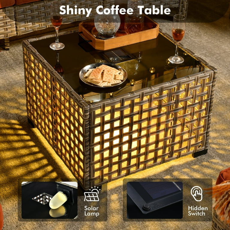 Ovios 6 Pieces Outdoor Patio Furniture Set High Back Wicker Conversation Set with Solar Light Cof... | Walmart (US)