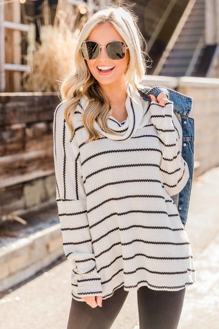 Love All The Days White Striped Pullover | The Pink Lily Boutique