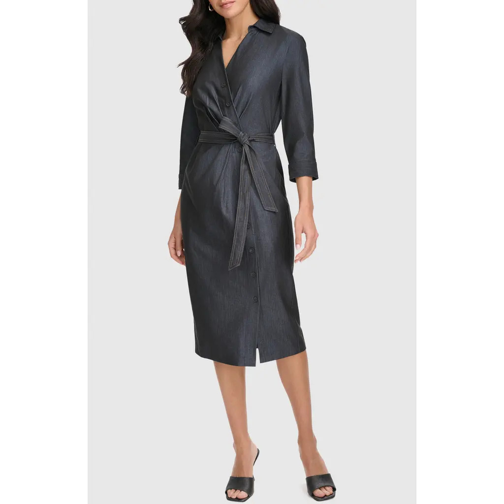 Calvin Klein Denim Tie Waist Shirtdress in Blue at Nordstrom Rack, Size 2 | Nordstrom Rack