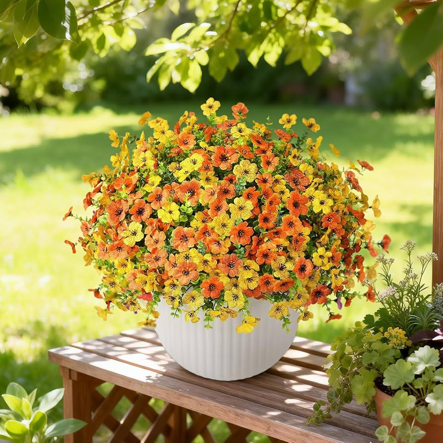 Artificial Flowers for Outdoors, 12 Bundles Fake Daisy Flowers Spring Decor, UV Resistant Faux Fl... | Amazon (US)