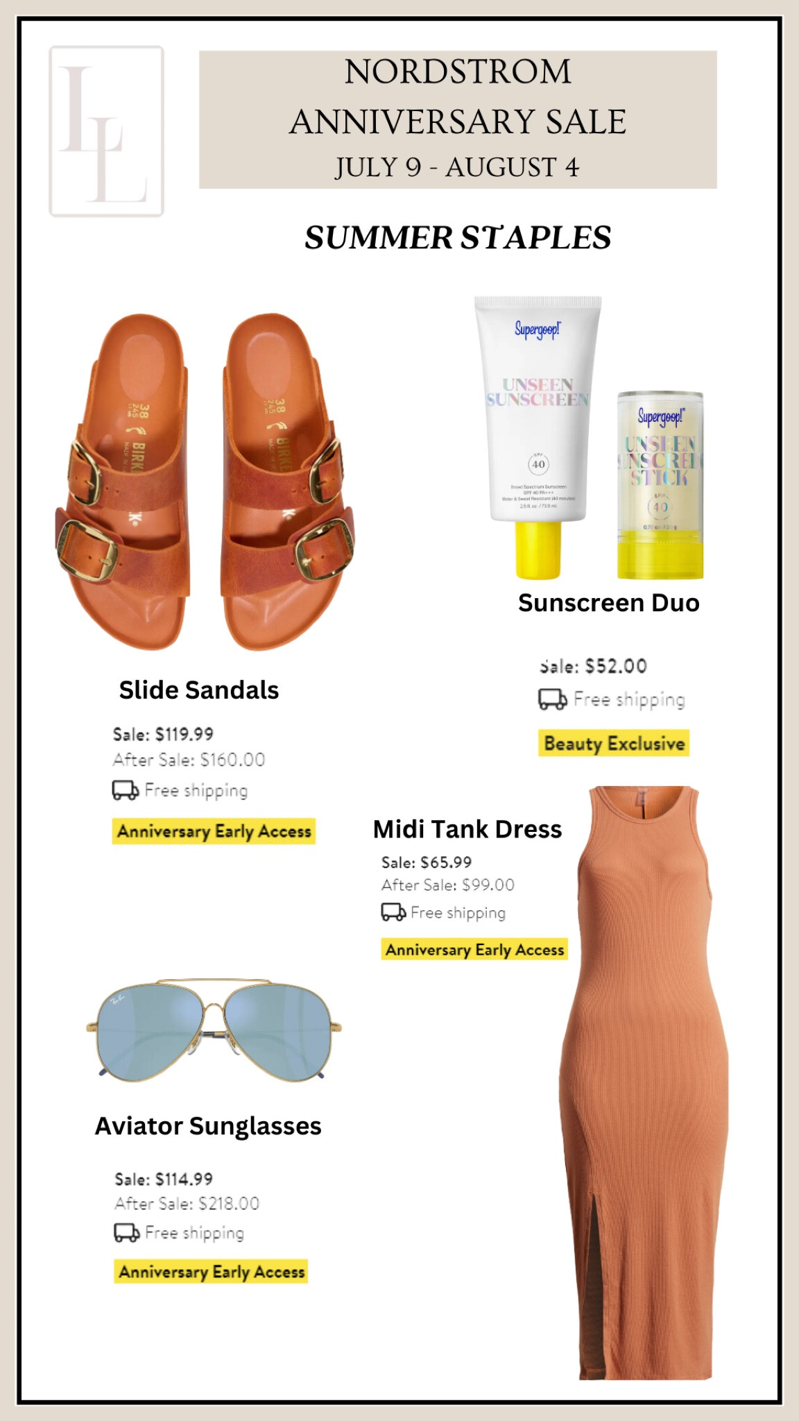 Summer, summer dress, summer sandals, sandals, slide sandal, sunscreen, sunglasses, aviators, sundress, summer wear, summer gear, summer essentials

#LTKShoeCrush #LTKSummerSales #LTKxNSale