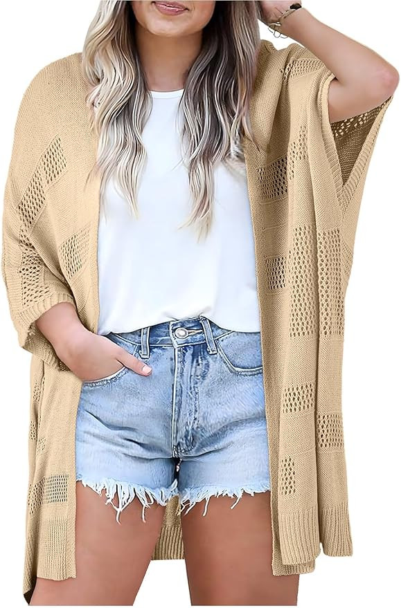 Eytino Plus Size Women Cardigan Boho Crochet Half Sleeve Lightweight Soft Oversized Open Front Kn... | Amazon (US)