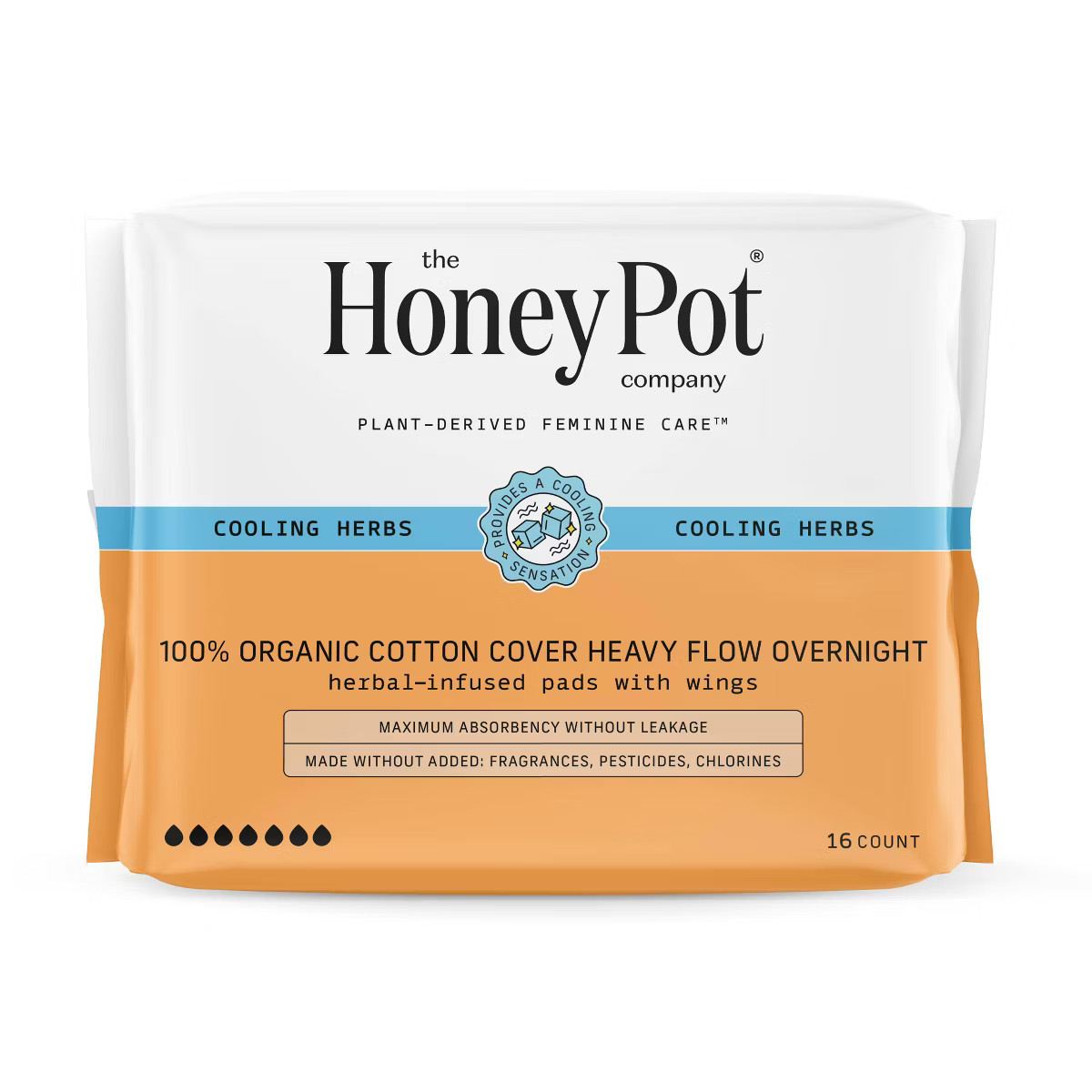 The Honey Pot Company, Herbal Overnight Heavy Flow Pads with Wings, Organic Cotton Cover - 16ct | Target