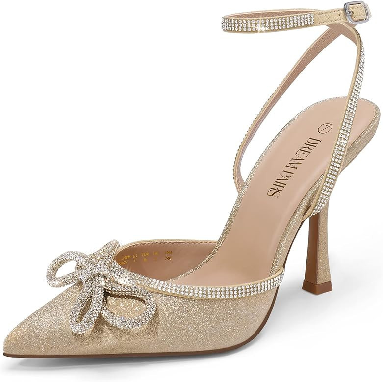Amazon.com | DREAM PAIRS Womens High Heels Destiny Closed Toe Strappy Heels Sexy Rhinestone Ankle... | Amazon (US)