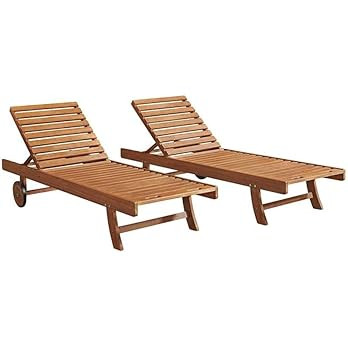 Caspian 2-Pack Adjustable Eucalyptus Wood Outdoor Lounge Chairs with Weather-Resistant Durability... | Amazon (US)