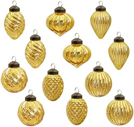 Mercury Glass Christmas Ball Antiqued Ornaments Holiday Decor Golden Color Small Series(12 Pieces) | Amazon (US)