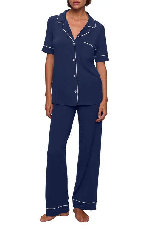 Eberjey Gisele Short Sleeve Pant Pajamas in Navy/Ivory at Nordstrom, Size Small | Nordstrom