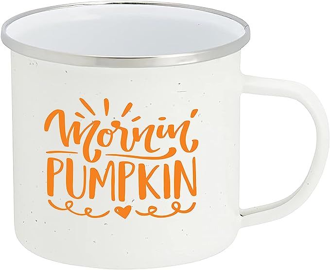 Fall Camping Coffee Mug Gift - Lightweight Enamel Coated Tin Mug, Mornin' Pumpkin (15 Ounce - Whi... | Amazon (US)