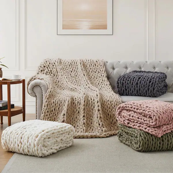 Handmade Chunky Knit Chenille Yarn Throw Blanket 50"x60" | Bed Bath & Beyond