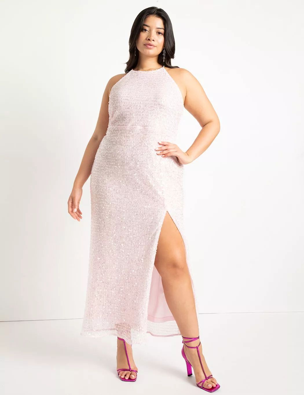 Novelty Sequin Gown With Slit | Eloquii