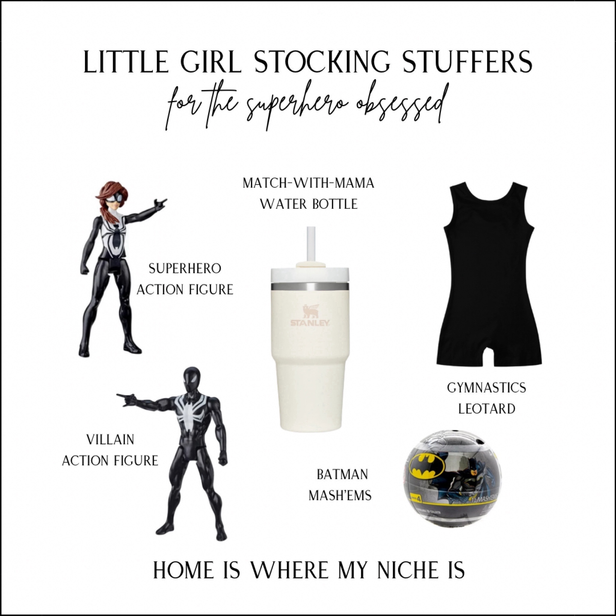K I D S / little girl stocking stuffer ideas for the superhero obsessed kindergarten kid

+ superhero action figure
+ villain action figure 
+ Batman mash’ems
+ matching with mama water bottle
+ gymnastics leotard

Walmart Canada | Amazon Canada | Stanley Canada

#LTKGiftGuide #LTKfindsunder50 #LTKkids