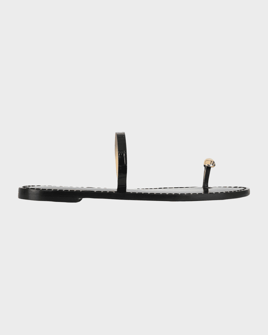 AMANU The Kibera Croc-Embossed Leather Toe-Ring Flat Sandals | Neiman Marcus