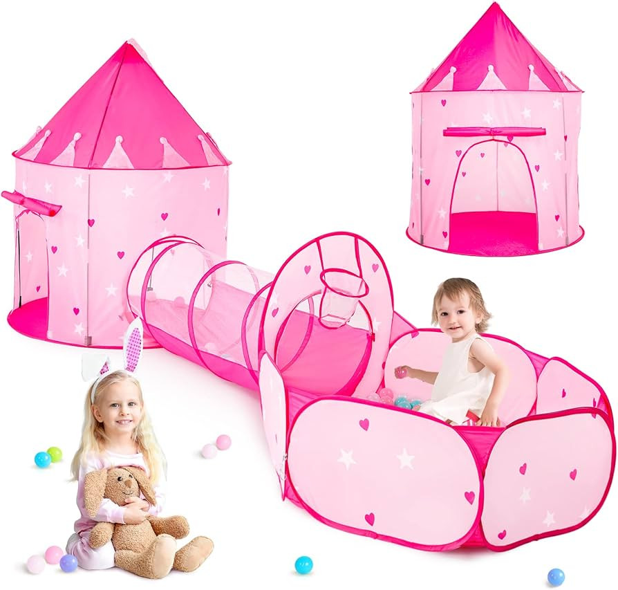 3pc Kids Play Tents for Girls with Ball Pit, Play Tunnel, Princess Tent for Kids, Toddler Pop Up ... | Amazon (CA)
