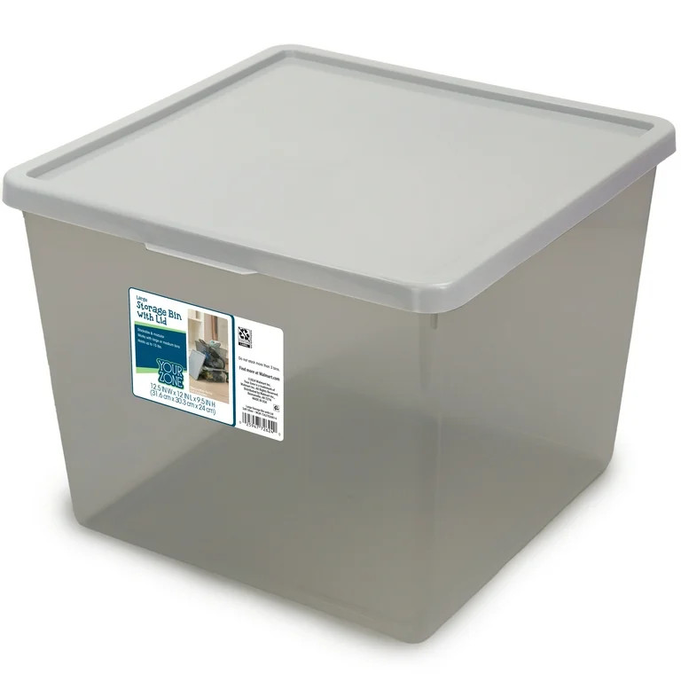 Your Zone Kids Large Tinted Clear Plastic Stacking Storage Bin with Lid, Grey, 12 in x 12.4 in x ... | Walmart (US)