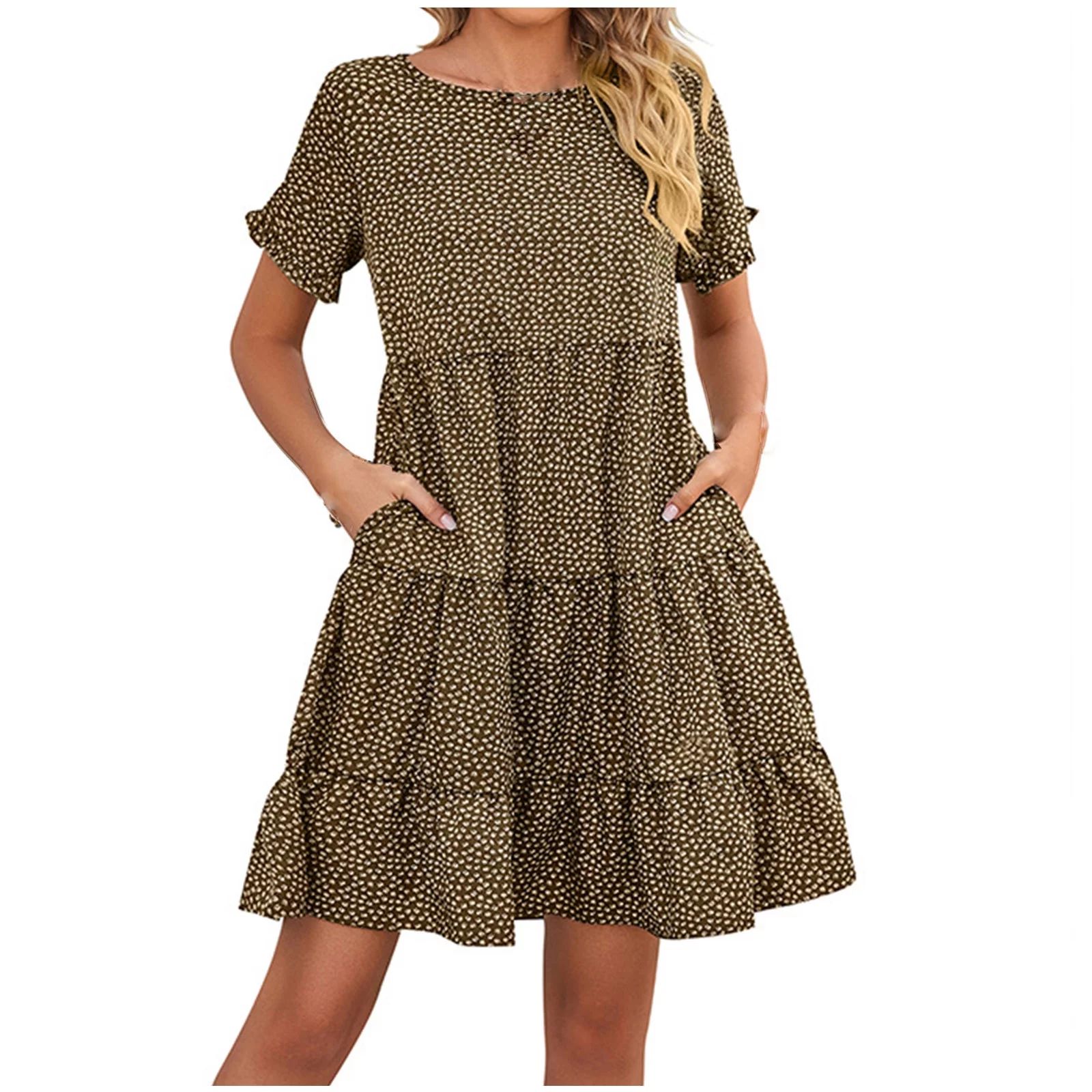 Lhked Summer Dresses for Women time and tru Midi Dresses for Women free assembly Printed Short-Sl... | Walmart (US)