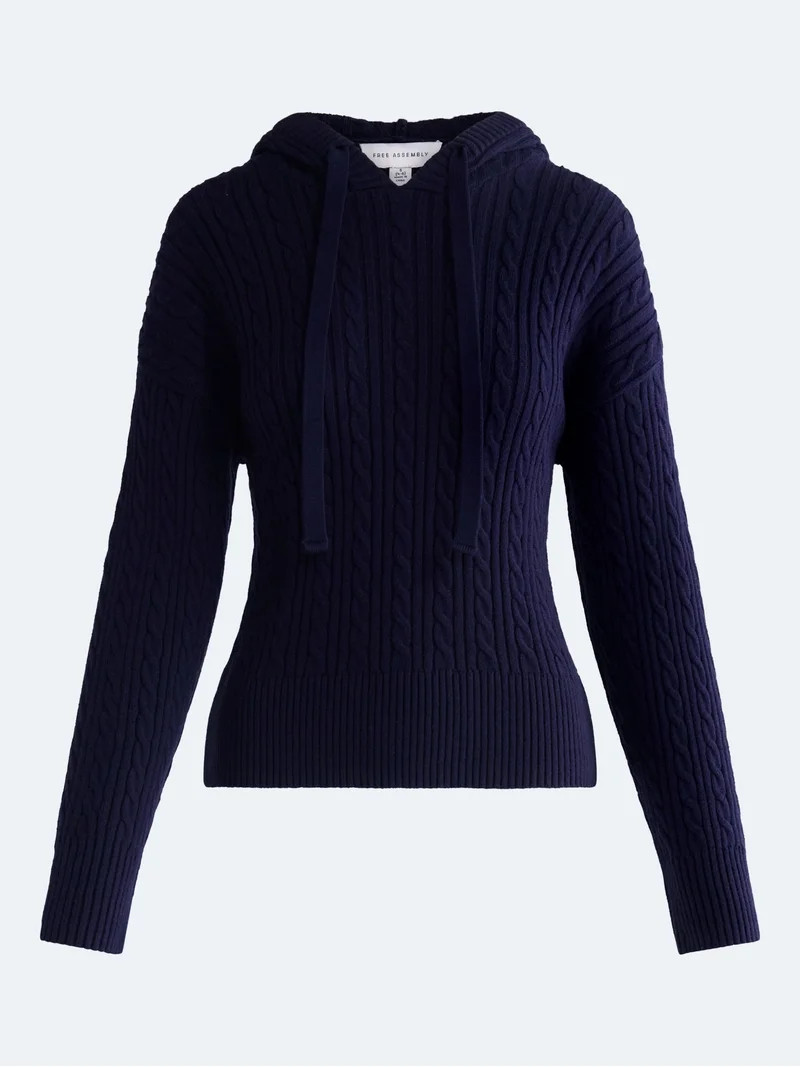 Free Assembly Women's and Women's Plus Cozy Yarn Cable Knit Hoodie Sweater, Midweight, Sizes XS-4... | Walmart (US)