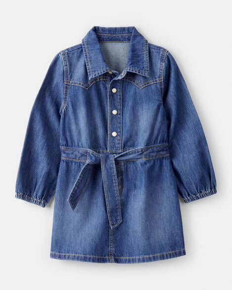 Toddler Girl Cotton Long-Sleeve Denim Dress - Blue | Carter's Inc