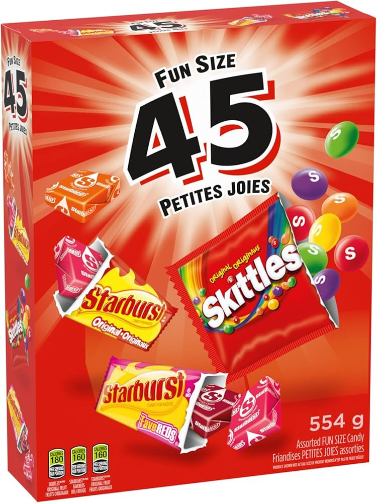 SKITTLES and STARBURST Fruity Halloween Candy, Individually Wrapped Fun Size Assortment, 45 Count | Amazon (CA)