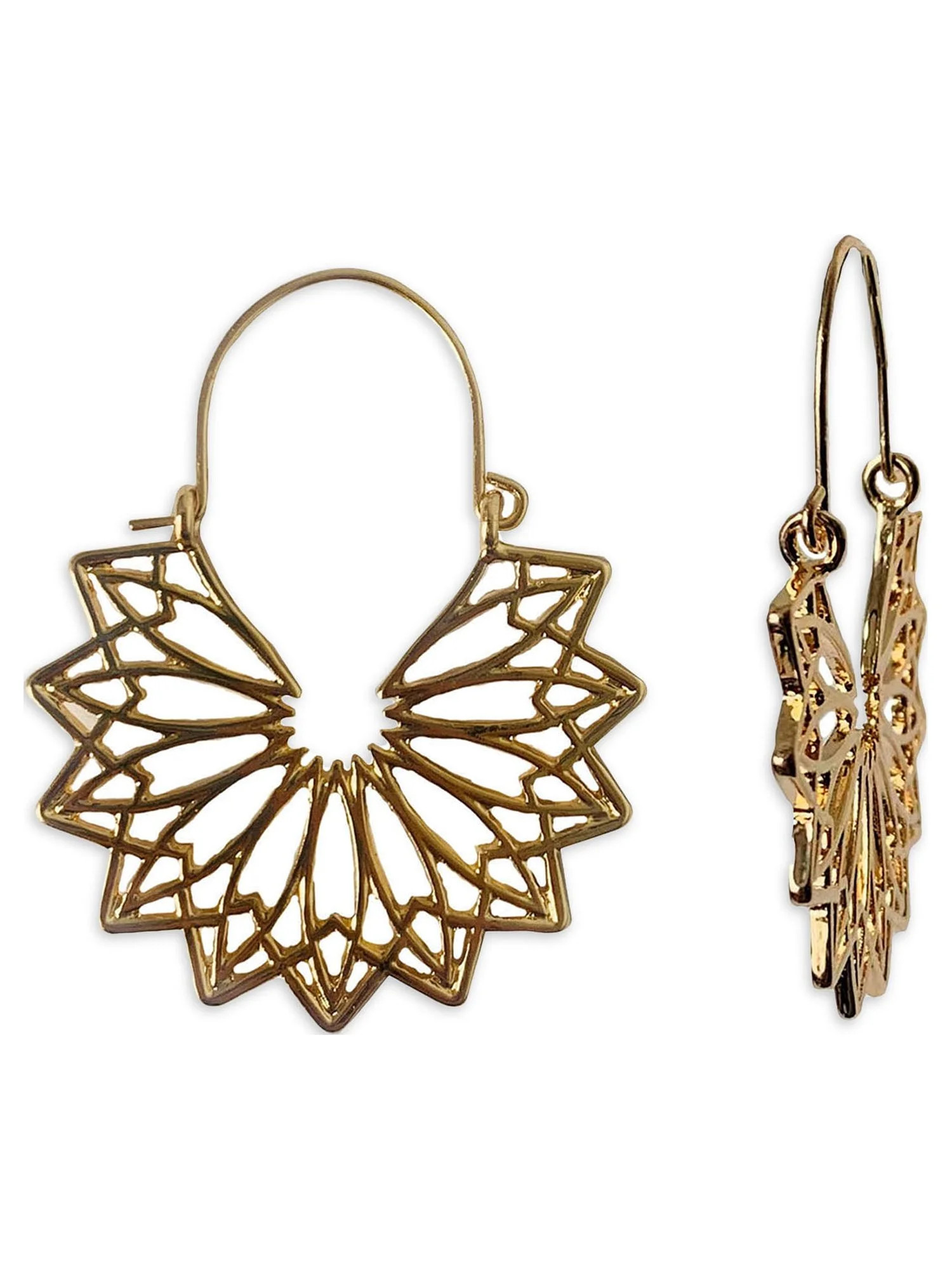 Time and Tru Women's Gold Filagree Boho Statement Earrings | Walmart (US)