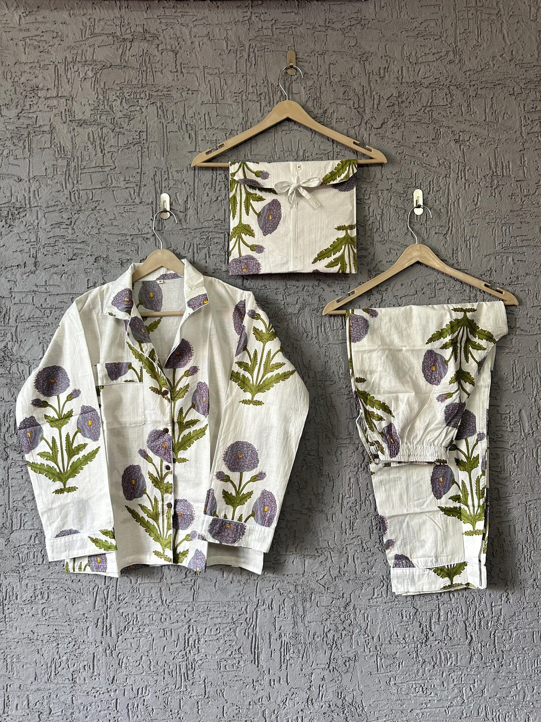 Hand Block Print Cotton Pajama Set: Floral Indian Nightwear - Etsy | Etsy (US)