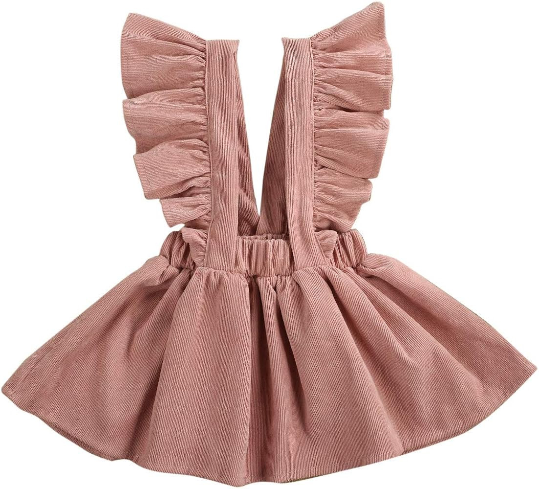 Ambabe Toddler Baby Girl Velvet Suspender Skirt Sleeveless Strap Overalls Skirt Solid Color Ruffled  | Amazon (US)