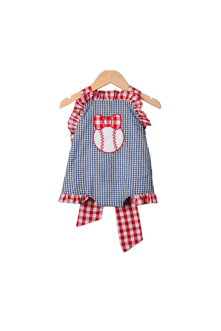 Baseball Applique Seersucker Sunsuit | The Smocked Flamingo