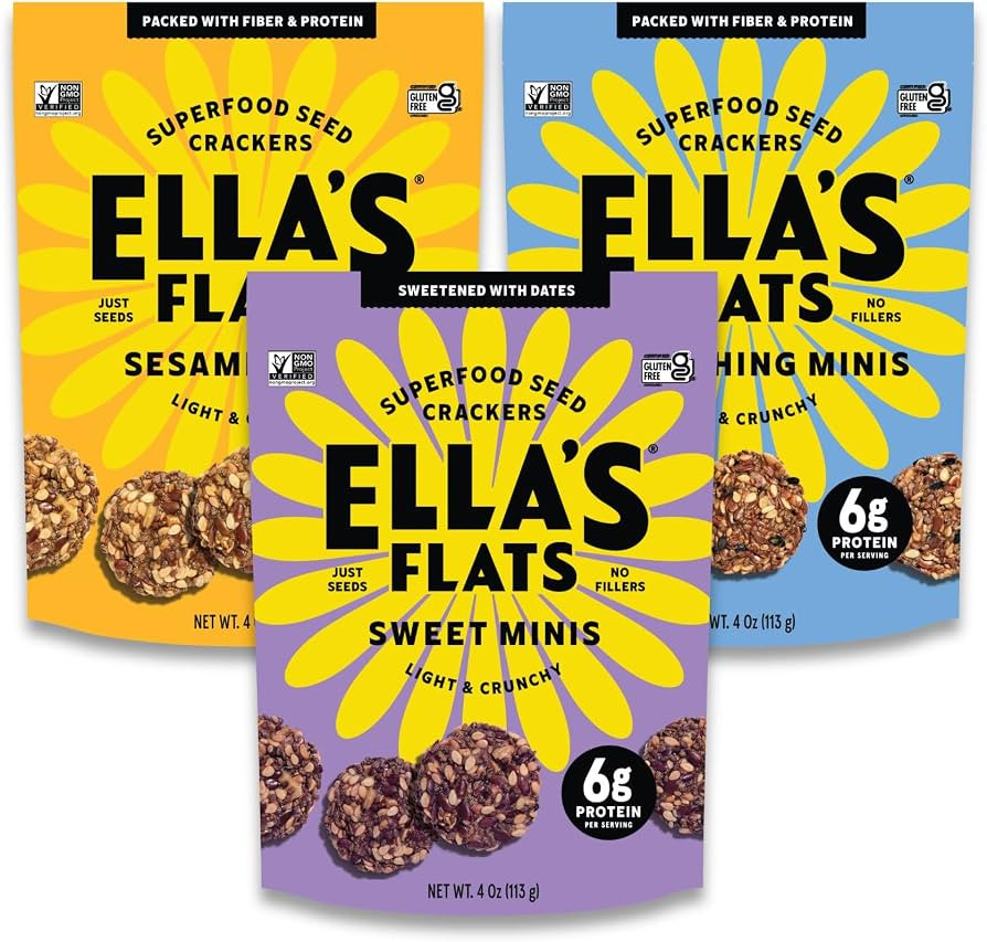 Ella’s Flats Minis - Variety Pack (Sesame, Everything, Sweet) - Superfood seed crackers - Just ... | Amazon (US)