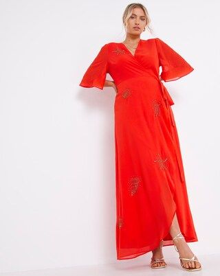 Hope & Ivy Marella Beaded Wrap Midi Dress | Simply Be (UK)